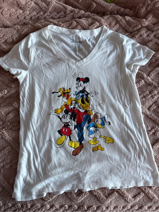 Disney Tops - Women's Disney V-Neck White T-Shirt With Characters-Size L